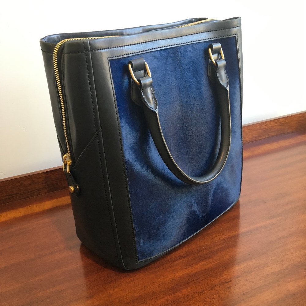 J. Crew Collection Navy Tote - Calf Hair & Leather